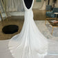 White Cowl Neck Open Back Mermaid Long Wedding Dress Pure Color