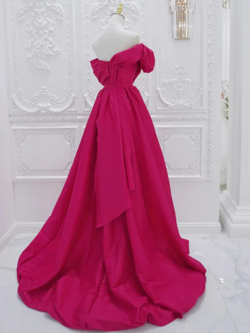 Fuchsia High Low Off Shoulder Party Dress Prom Dress Formal Dress Elegant Evening Dress december wedding guest dress