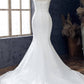 White Appliques High Collar Cutout Mermaid Wedding Dress Long