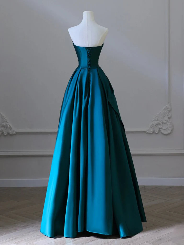 A-Line Satin Long Prom Dress Pure Color