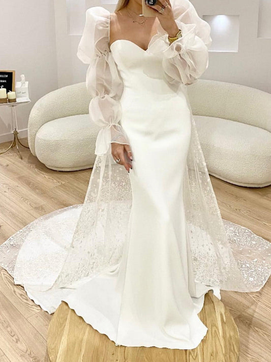Trumpet/Mermaid Sweetheart Lace Wedding Dress With Applique Long