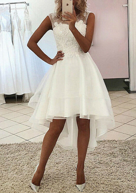 A-Line/Princess Scoop Asymmetrical Lace Wedding Dress Short
