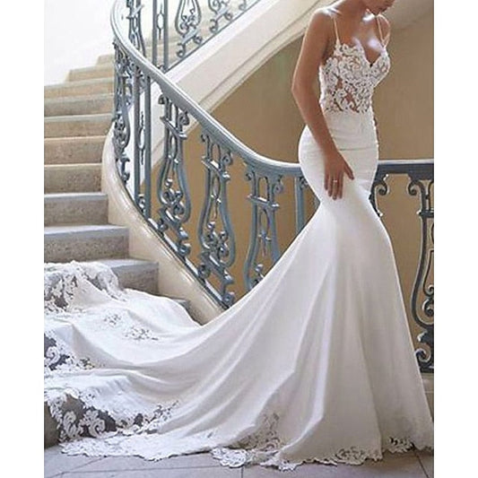 Trumpet/Mermaid V-Neck Floor-Length Lace Wedding Dress Sexy