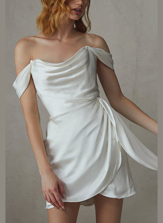 Sheath/Column Off-The-Shoulder Mini Wedding Dress Pure Color