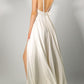 A-Line/Princess V Neck Floor-Length Wedding Dress With Bow & Split Side Sexy