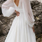 A-Line/Princess V-Neck Floor-Length Wedding Dress With Split Side Sexy