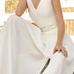 A-Line/Princess V-Neck Floor-Length Wedding Dress With Lace Sash Sexy