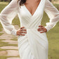 Sheath/Column V-Neck Chiffon Wedding Dress With Split Open Back