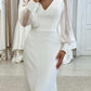 Trumpet/Mermaid V-Neck Floor-Length Long Sleeves Wedding Dress Ivory