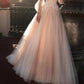 A-Line/Princess Illusion Neck Beach Wedding Dress With Embroidery Appliques Blush