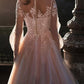 A-Line/Princess Illusion Neck Beach Wedding Dress With Embroidery Appliques Blush