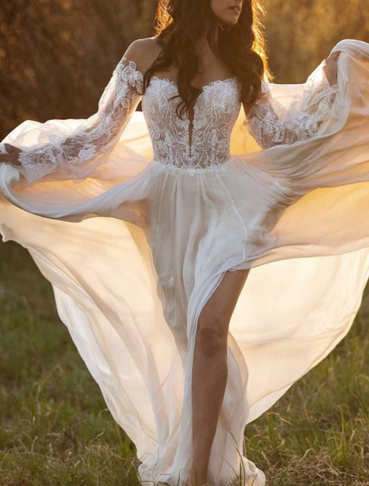 A-Line/Princess Beach Wedding Dress With Lace Insert Sexy