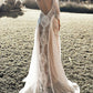 Sheath / Column Beach Wedding Dress 3/4 Length Sleeves With Appliques Sexy