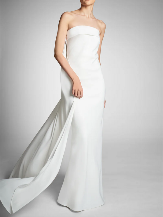 Sheath/Column Strapless Sleeveless Wedding Dresses With Bowknot Off Shoulder