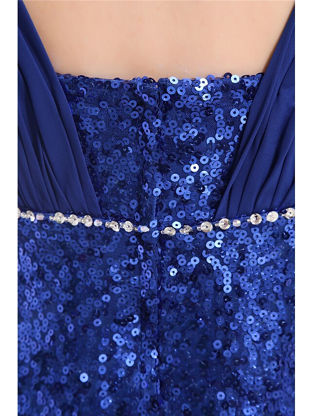 Sheath / Column Sparkle Wedding Guest Engagement Formal Evening Dress V Neck Sleeveless Floor Length Chiffon