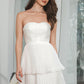 White A-Line Sweetheart Tiered Floor Length Chiffon Prom Dress Off Shoulder Party Dresses