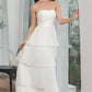 White A-Line Sweetheart Tiered Floor Length Chiffon Prom Dress Off Shoulder Party Dresses