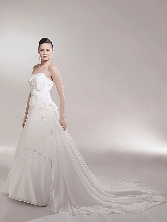 Princess A-Line Wedding Dresses Sweetheart Neckline Strapless Cathedral Train Chiffon