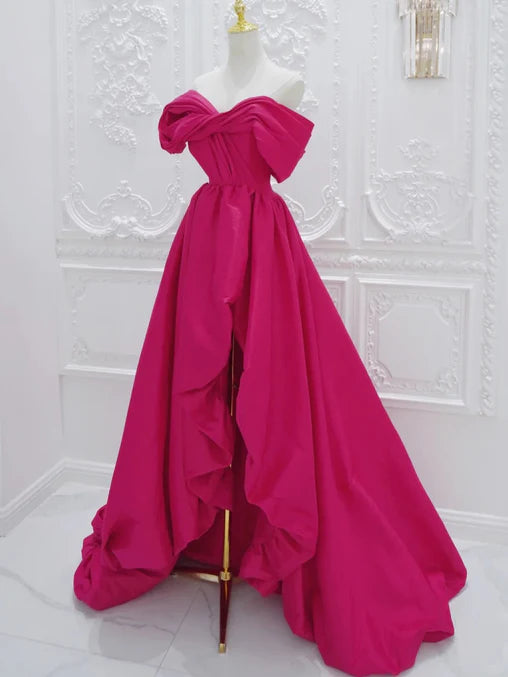 Fuchsia High Low Off Shoulder Party Dress Prom Dress Formal Dress Elegant Evening Dress december wedding guest dress