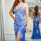 Blue Mermaid Spaghetti Straps Long Prom Dress with Appliques Beading Beautiful