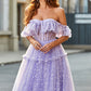 Lilac Princess A-Line Off The Shoulder Pleated Tiered Long Prom Dress Sexy