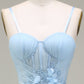Light Blue A-Line Tulle Long Prom Dress With Appliques Floor Length Beautiful