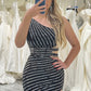 Black Sheath One Shoulder Sequins Cut Out Prom Dress with Split Front Sexy Evening Dresses