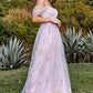 Lavender A Line Off The Shoulder Tulle Formal Dress With Embroidery Prom Dress With Flowers