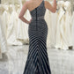 Black Sheath One Shoulder Sequins Cut Out Prom Dress with Split Front Sexy Evening Dresses