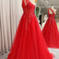 Sparkly Red A-Line One Shoulder Long Prom Dress With Sequins Floor Length