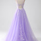 Lilac A-Line Spaghetti Straps Tulle Long Prom Dress with Appliques Beautiful