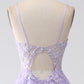 Lilac A-Line Spaghetti Straps Tulle Long Prom Dress with Appliques Beautiful