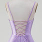 Sparkly Simple Lilac A-Line Side Slit Corset Prom Dresses with Rhinestones Sexy Evening Dresses