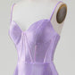 Sparkly Simple Lilac A-Line Side Slit Corset Prom Dresses with Rhinestones Sexy Evening Dresses