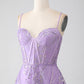 A-Line Spaghetti Straps Lilac Corset Prom Dress with Sequins Floor Length