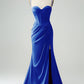 Mermaid Spaghetti Straps Pleated Corset Long Prom Dress With High Slit Sexy Evening Dresses