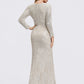 Sheath / Column Sexy Furcal Formal Evening Dress Plunging Neck Long Sleeve Floor Length Sequined