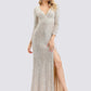 Sheath / Column Sexy Furcal Formal Evening Dress Plunging Neck Long Sleeve Floor Length Sequined
