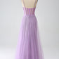 A-Line Lilac Spaghetti Straps Long Corset Prom Dress Floor Length