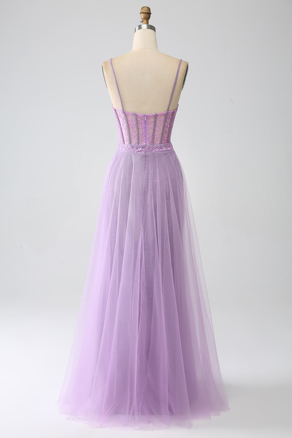 A-Line Lilac Spaghetti Straps Long Corset Prom Dress Floor Length