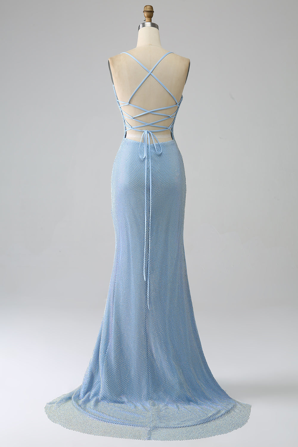 Charming Blue Mermaid Long Beaded Prom Dress with Slit Sexy Evening Party Dresses