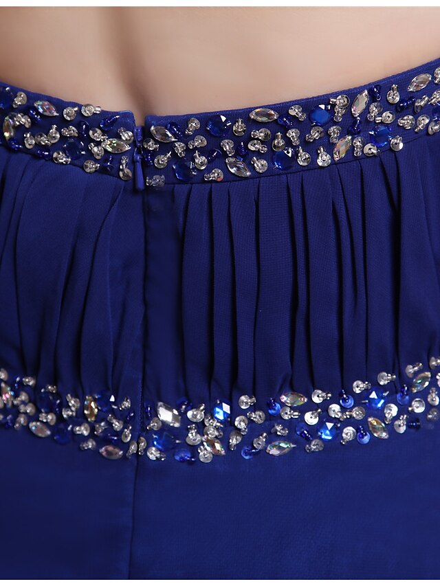 Mermaid / Trumpet Evening Gown Sparkle Dress Engagement Chapel Train Sleeveless Halter Chiffon