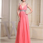 A-Line Evening Gown Sparkle Dress Engagement Floor Length Sleeveless V Neck Chiffon with Pleats