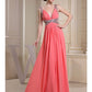 A-Line Evening Gown Sparkle Dress Engagement Floor Length Sleeveless V Neck Chiffon with Pleats