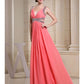 A-Line Evening Gown Sparkle Dress Engagement Floor Length Sleeveless V Neck Chiffon with Pleats