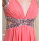 A-Line Evening Gown Sparkle Dress Engagement Floor Length Sleeveless V Neck Chiffon with Pleats