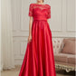 A-Line Evening Gown Elegant Dress Wedding Guest Floor Length Short Sleeve Jewel Neck Polyester with Pleats Beading