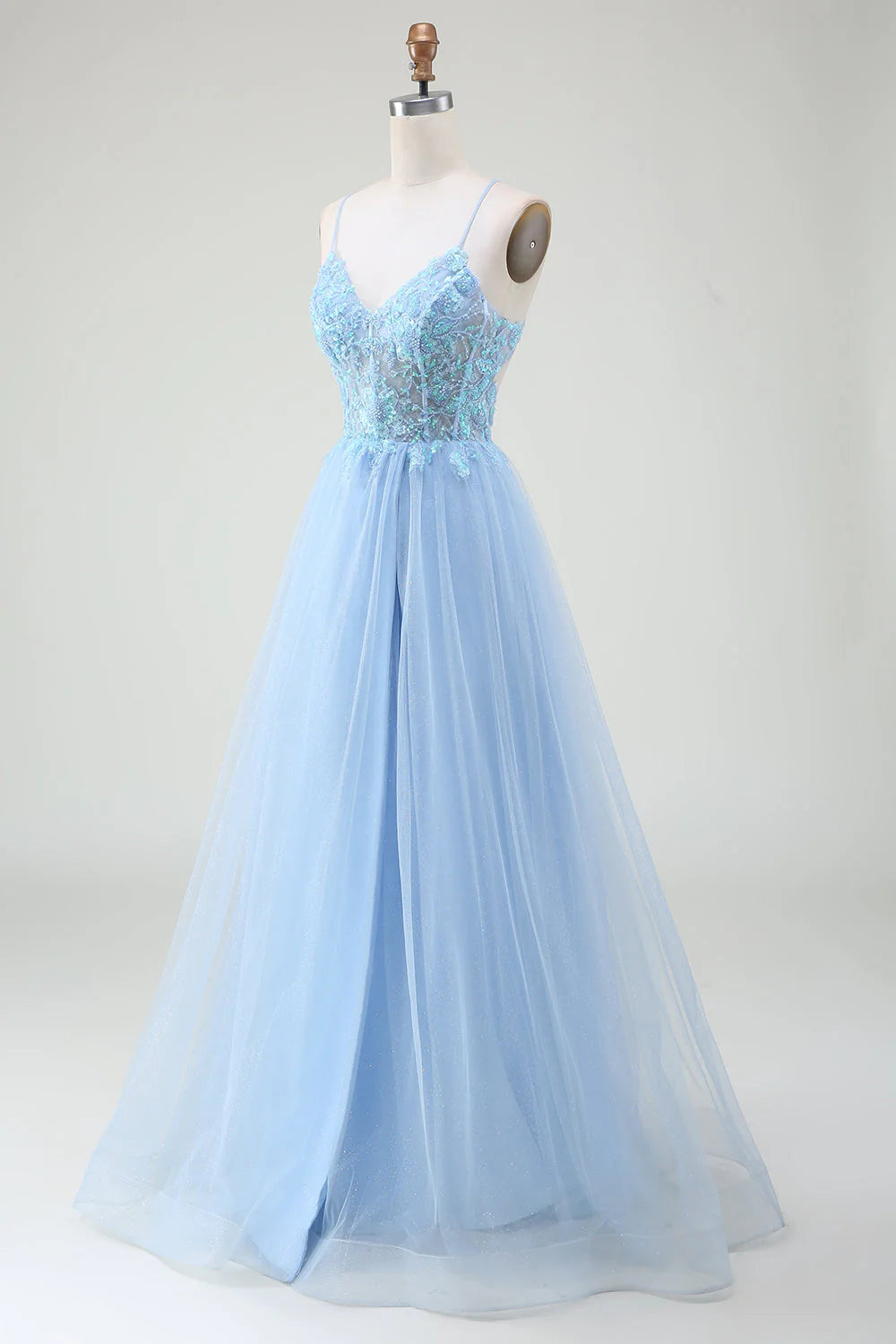 Corset Prom Dress with Beading V-neck Pure Color Long