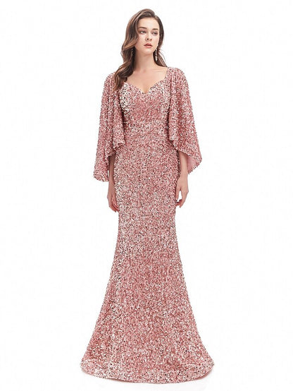 Mermaid / Trumpet Evening Gown Sparkle Dress Formal Evening Court Train Long Sleeve Sweetheart Sequined