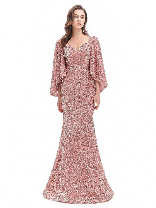 Mermaid / Trumpet Evening Gown Sparkle Dress Formal Evening Court Train Long Sleeve Sweetheart Sequined